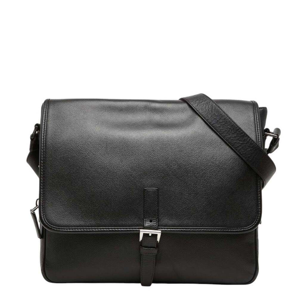 PRADA Black Leather Saffiano Messenger Shoulder Bag - Picture 1 of 16